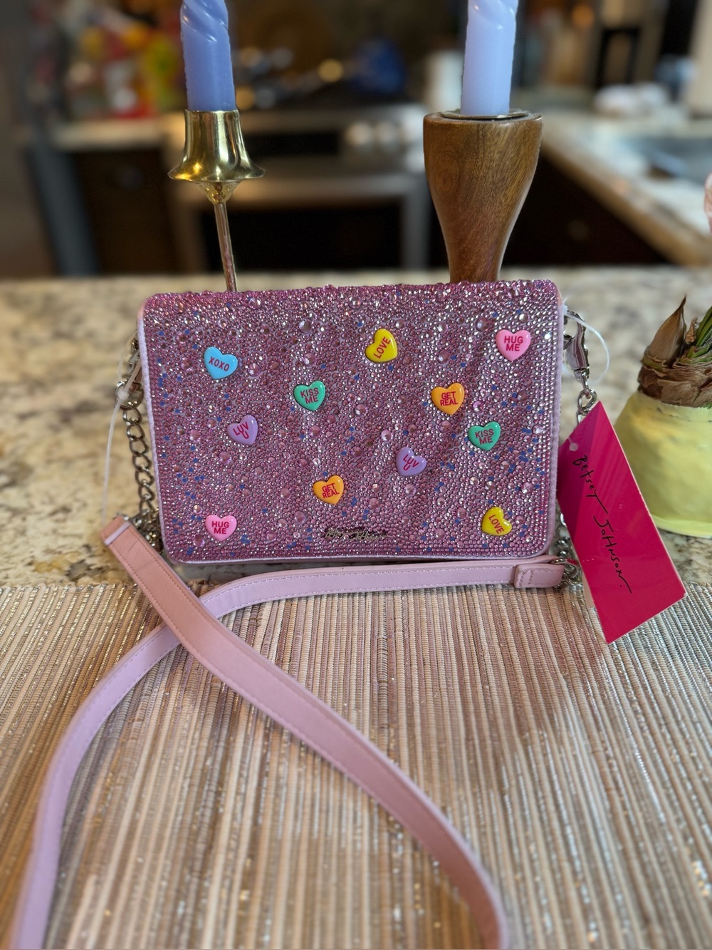 NEW BETSEY JOHNSON Kitsch Candy Hearts Wallet Crossbody Bag